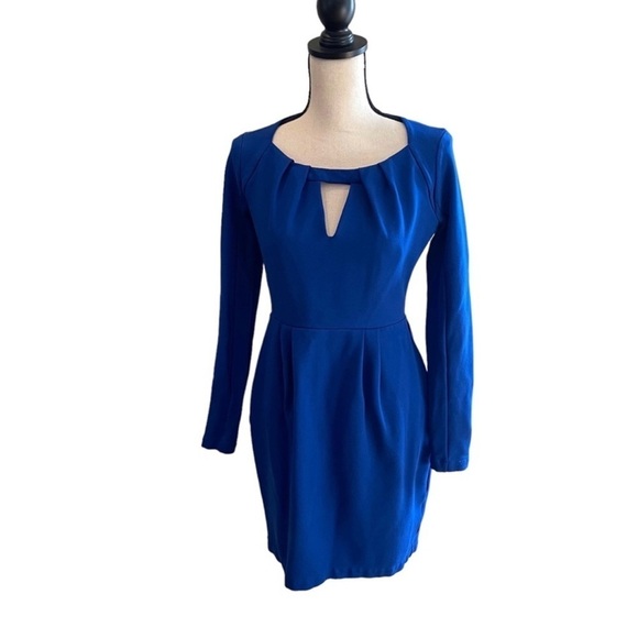 NWOT French Connection Electric Blue Long Sleeve Polyester Blend Dress Size 4 - Picture 2 of 10